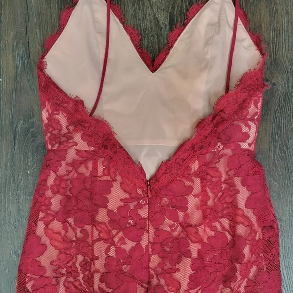 NBD (Revolve) fine lies red mini lined lace low back dress